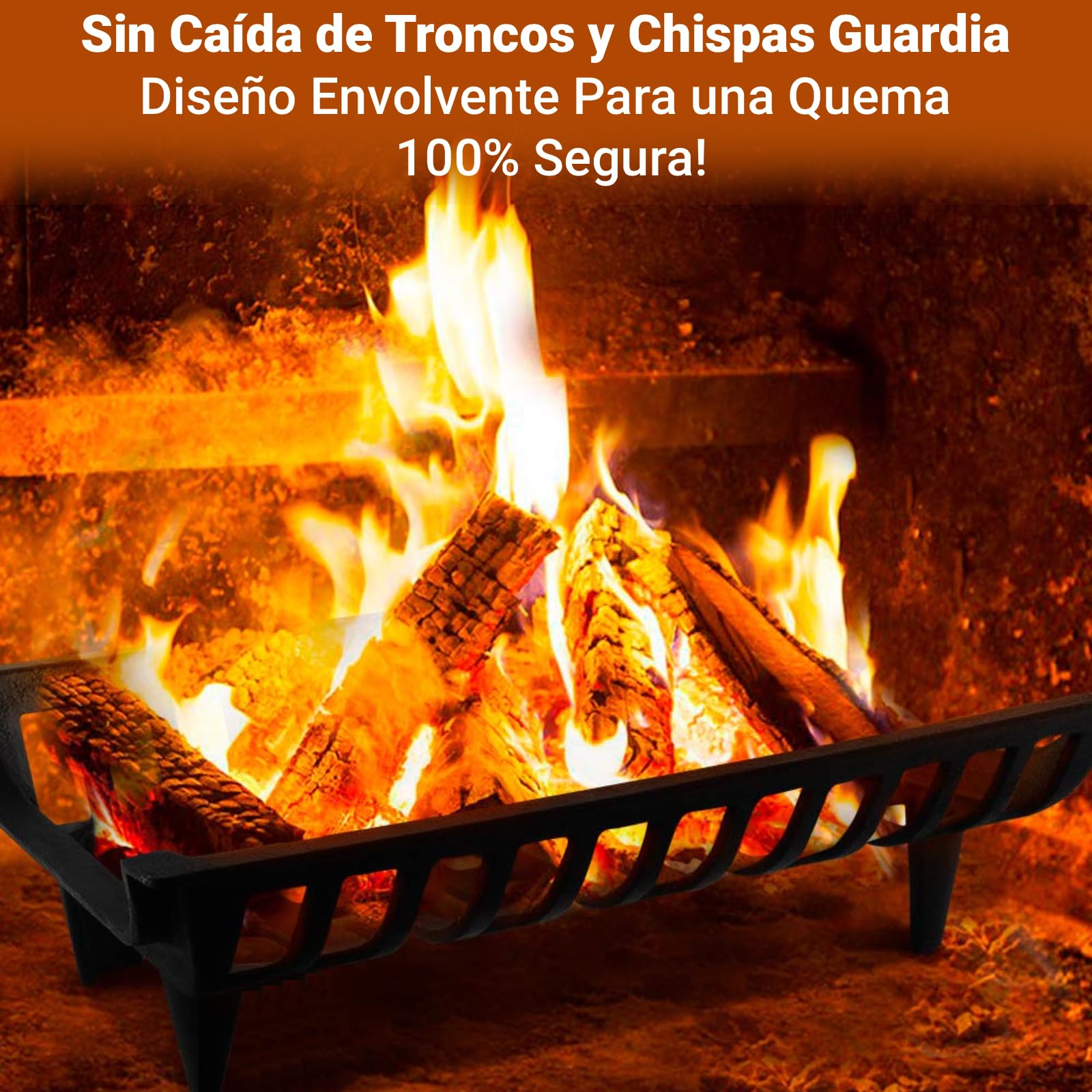 Amagabeli Rejilla de chimenea Leña Soporte de troncos a toda prueba Hierro Interior Rejilla de fuego Al aire libre Estufa de leña Soporte Soporte Negro