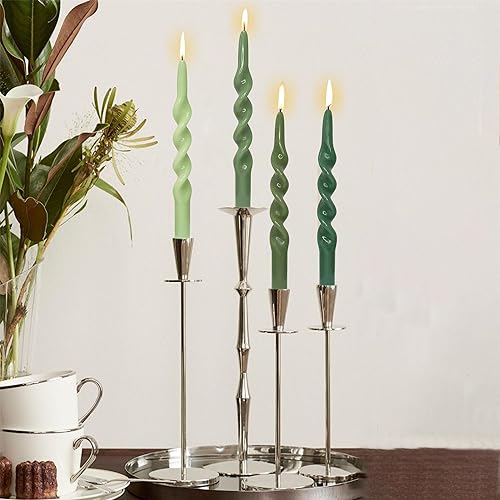 Miniatura 2 de Velas cónicas en espiral, color verde, velas cónicas de 10 pulgadas, velas largas de cera sin perfume, diseño elegante para decoración del hogar,