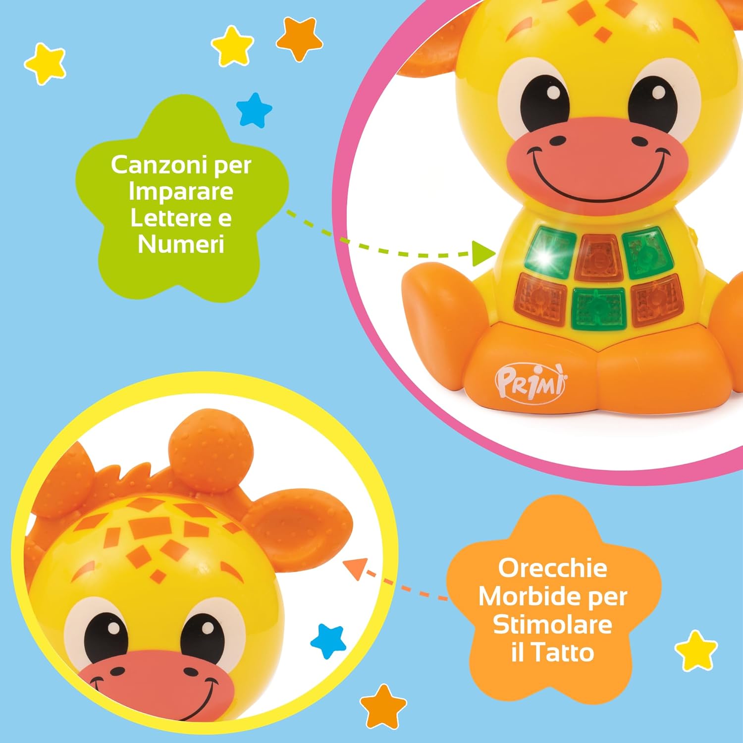 Musical Giraffe, Interactive Game in Italian with Lights, +20 Sounds and Educational Songs, Tactile Ears and Adjustable Volume