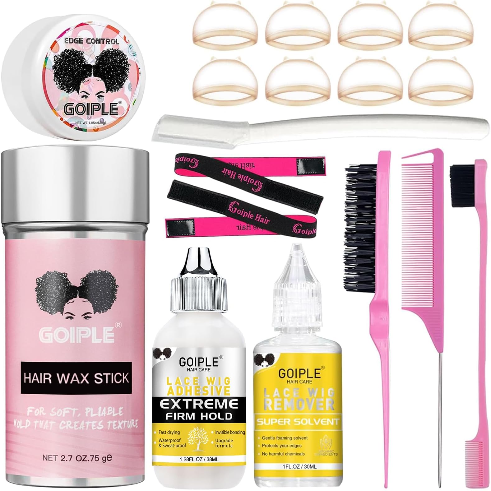 Wig Glue for Lace Front Wigs - Lace Adhsive for Hair Wigs Strong Hold Transparent Lace Adhesive HD Wig Cap for Hair Wigs Replacement Wig Glue for Lace Front Wigs No Residue No Flake Remover Hair Comb