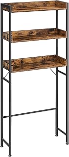 VASAGLE Over The Toilet Storage, 3-Tier Bathroom Storage Shelf, Over Toilet Bathroom Organizer with 4 Hooks, Rustic Brown and Black UBTS002B01