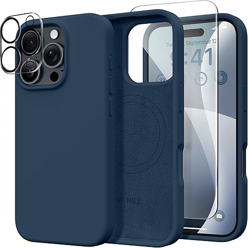 Miniatura 38 de GONEZ Funda de silicona para iPhone 14 Pro Max, compatible con MagSafe, con protector de pantalla + protector de lente de cámara, silicona líquida a