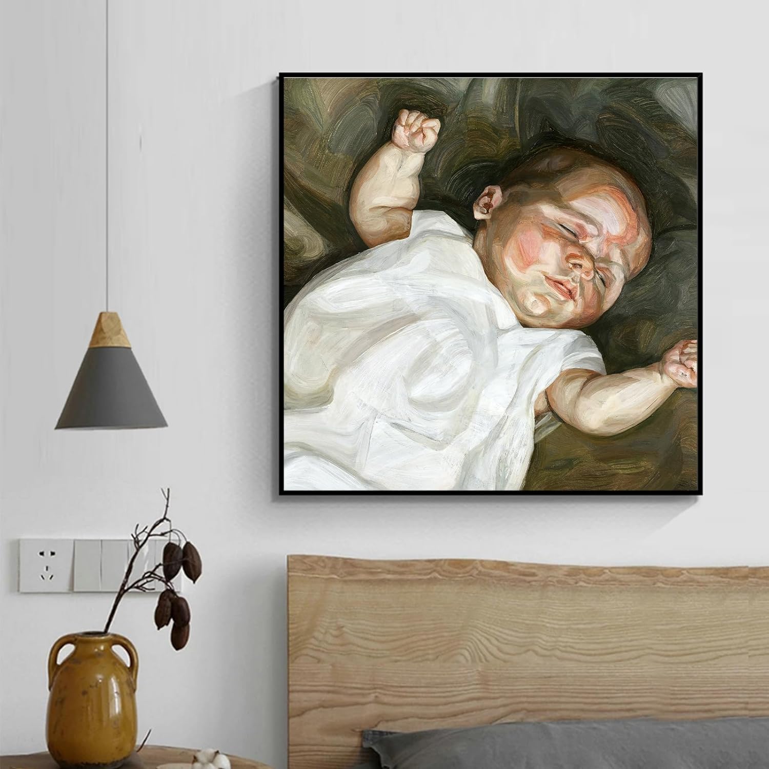 Beroemde Lucian Freud Poster Baby op een groene bank Canvas
