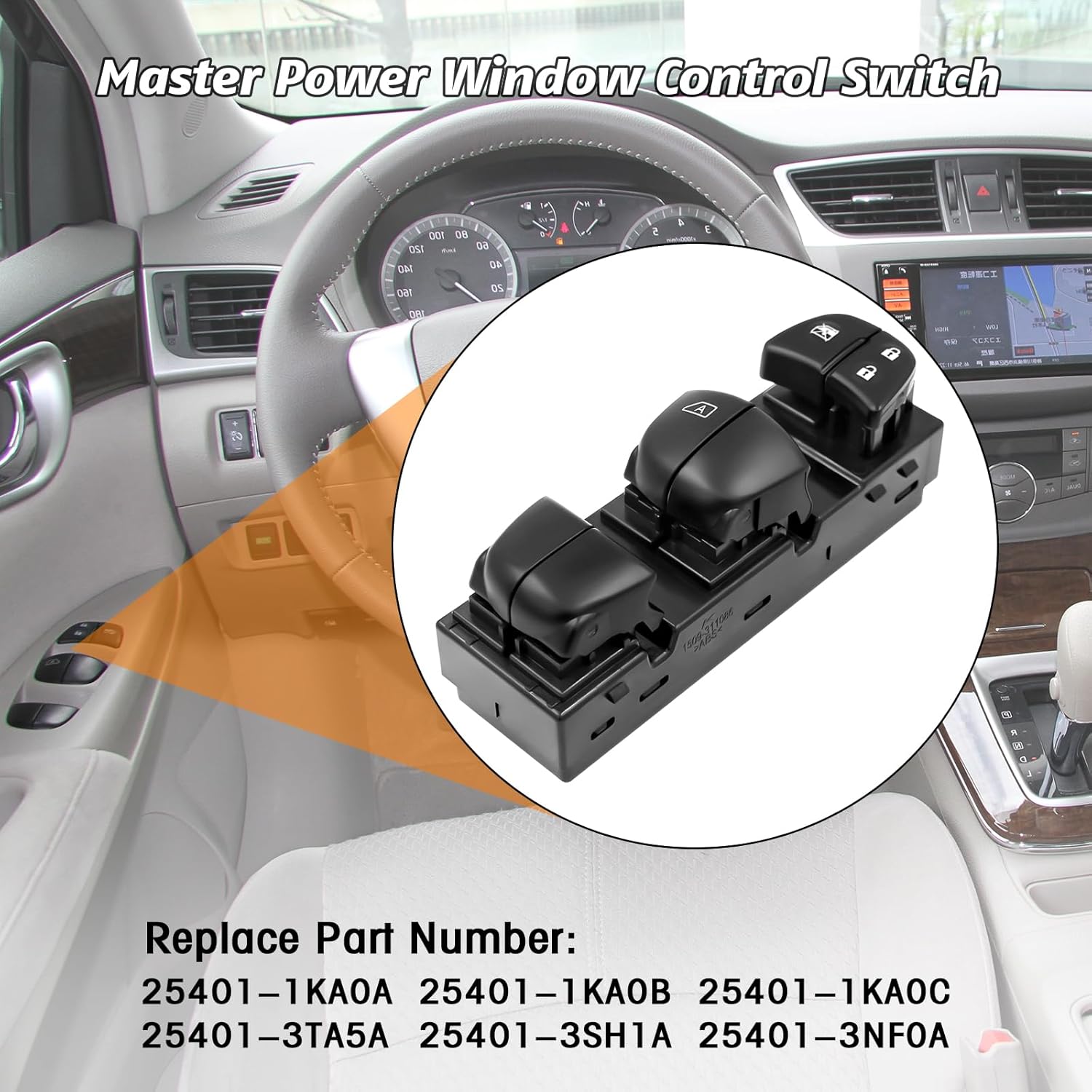 Driver Side Master Power Window Switch Compatible with Nissan Juke 2011-2017, NissanTiida/Sylphy 2012-2016, Nissan Altima/Sentra/Leaf/Rogue 2013-2018,25401-3TA5A, 25401-3SH1A，25401-3NF0A