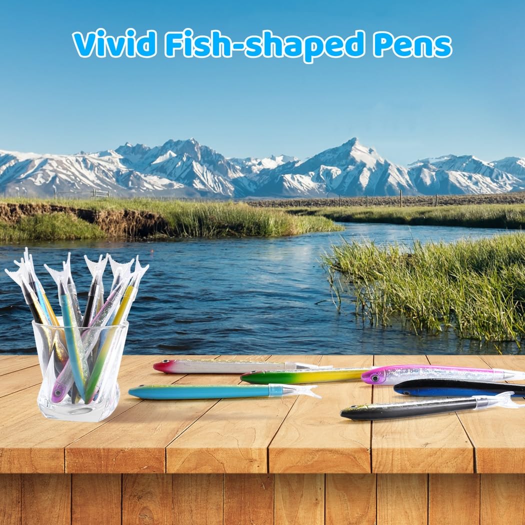 Generisch Confezione da 20 penne a sfera creative, scintillanti, design carino a forma di pesce, per feste, scuola, ufficio, scrittura creativa, regalo per studenti, adulti, amici