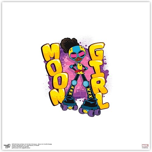 Trends International Gallery Pops Marvel Moon Girl and Devil Dinosaur - Arte de pared con insignia de grafiti Moon Girl, versión sin marco, 12 x 12
