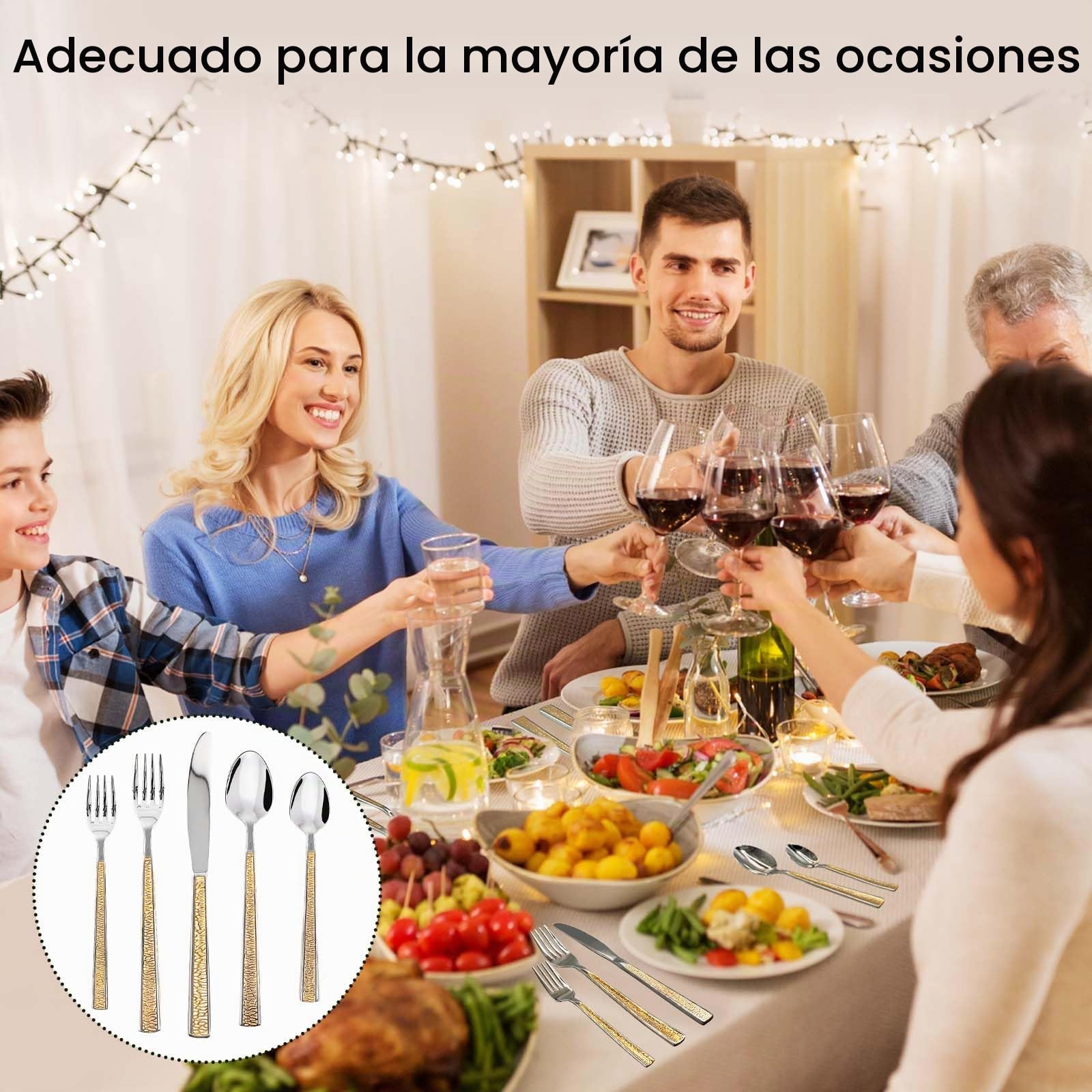 SNAIL GARDEN Juego de cubiertos de acero inoxidable de 40 piezas para 8, juego de cubiertos de acero inoxidable con adornos dorados con cuchillos, tenedores y cucharas, juego de cubiertos apto para