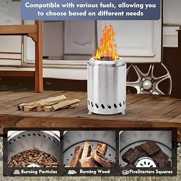 Smokeless Table Top Fire Pit, 2026 Portable Tabletop Fire Pits for Garden & Outdoor Use - Stainless Steel Small Fire Bowl Camping Stove with Travel Bag, Airflow Rack, Fork, Hook,and Heat-resistant Mat