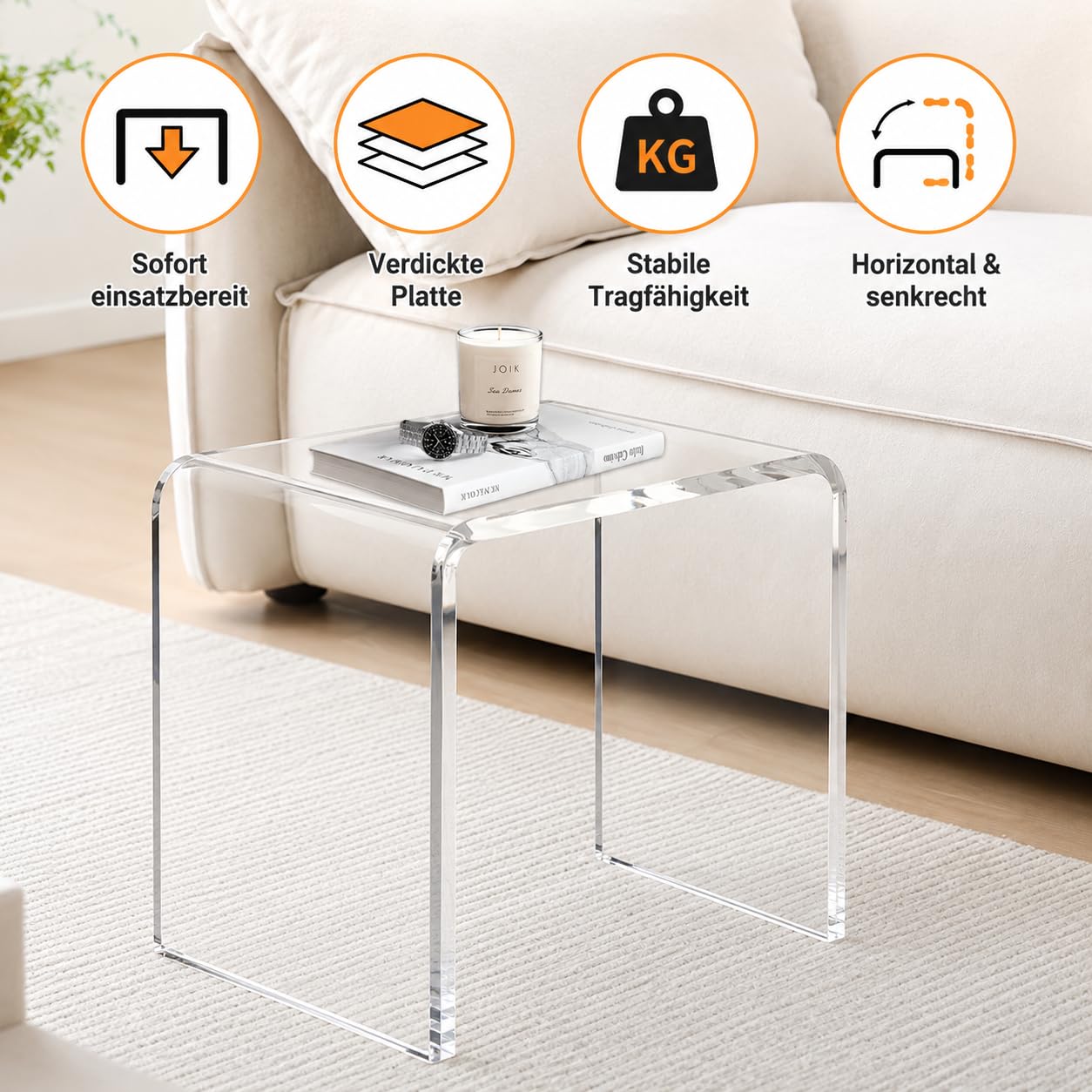 Tritthocker aus Acryl, Duschhocker Badhocker, 12 mm stark | rutschfester Transparenter Fußhocker für Kinder und Erwachsene, bis 113 kg, 42x40x29cm