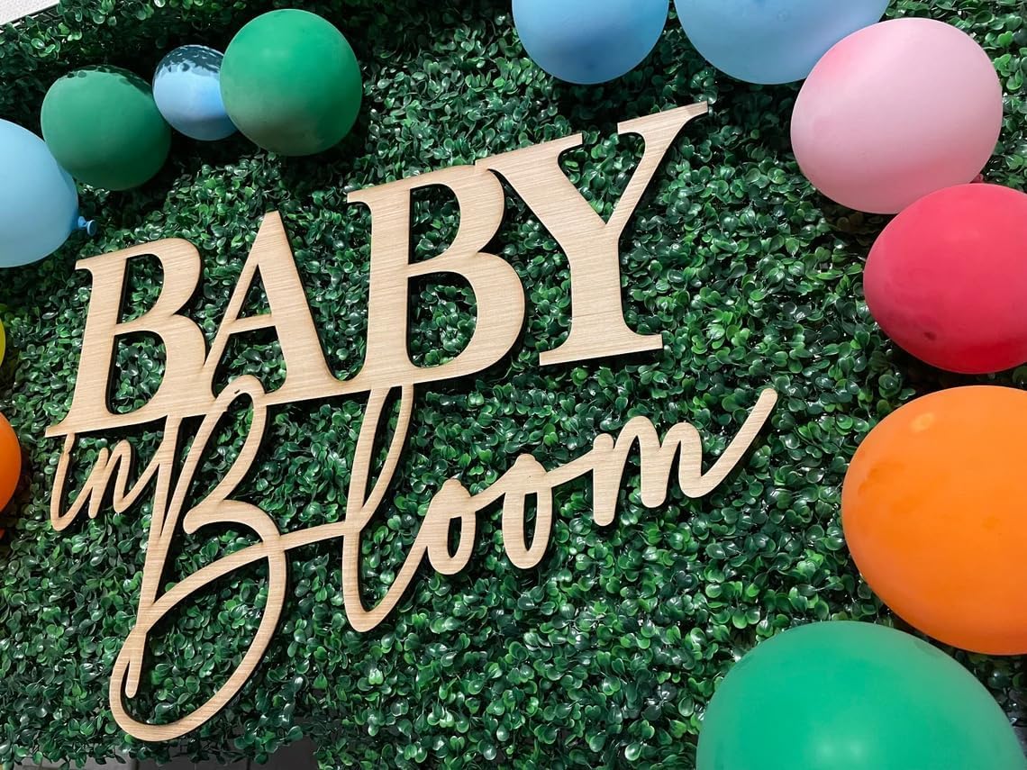 Baby in Bloom Sign for Backdrop - DIY Wooden Baby Shower Sign for Balloon Arch 1st Birthday Party Gender Reveal Party Decor Decoration Backdrop Wall Photo Prop