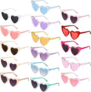 16 Pairs Heart Shaped Sunglasses for Women Vintage Cat Eye Mod Style Retro Glasses Heart Goggles
