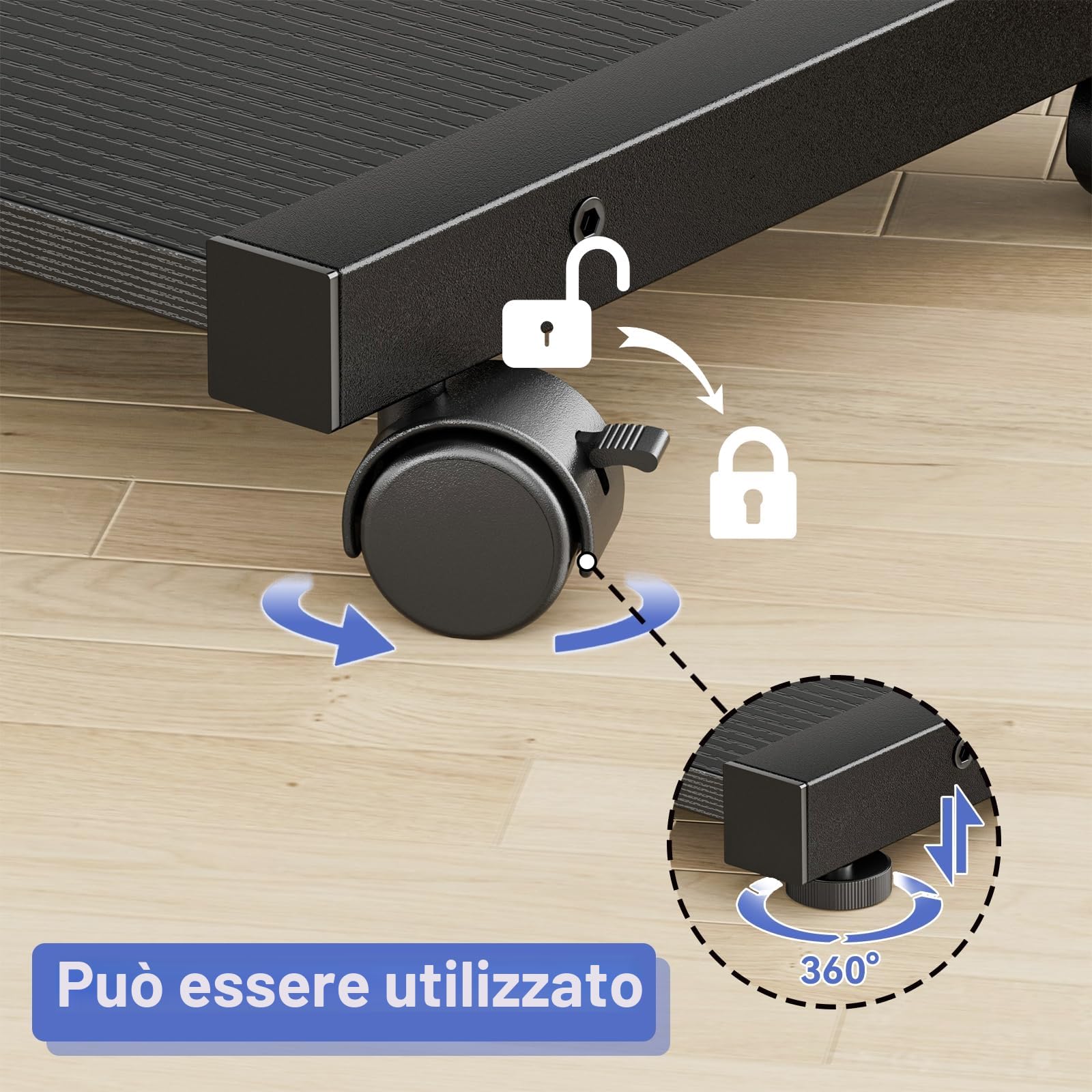 JANE EYRE Supporto per PC Tower - Supporto per PC Tower regolabile in altezza, supporto per CPU, carrello con ruote e 4 ganci per ufficio domestico e aula, 58,5-71,9 cm H, Nero