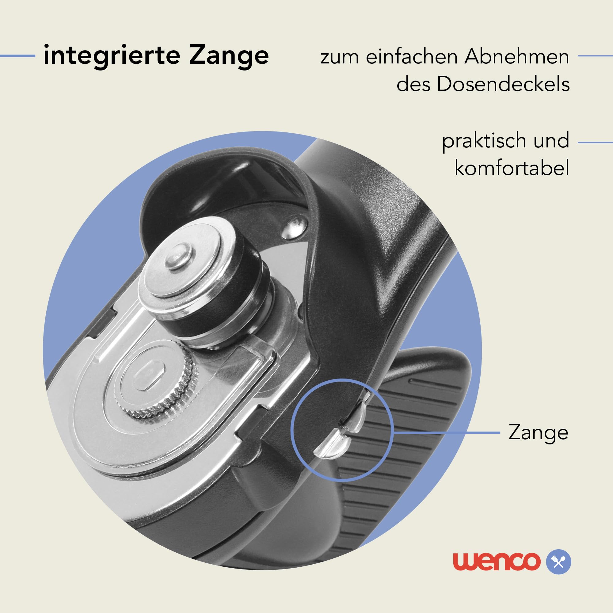 wenco Bezpieczny otwieracz do puszek premium, dla praworęcznych i leworęcznych, długość 17 cm, tworzywo sztuczne/stal nierdzewna, czarny, wersja 2021