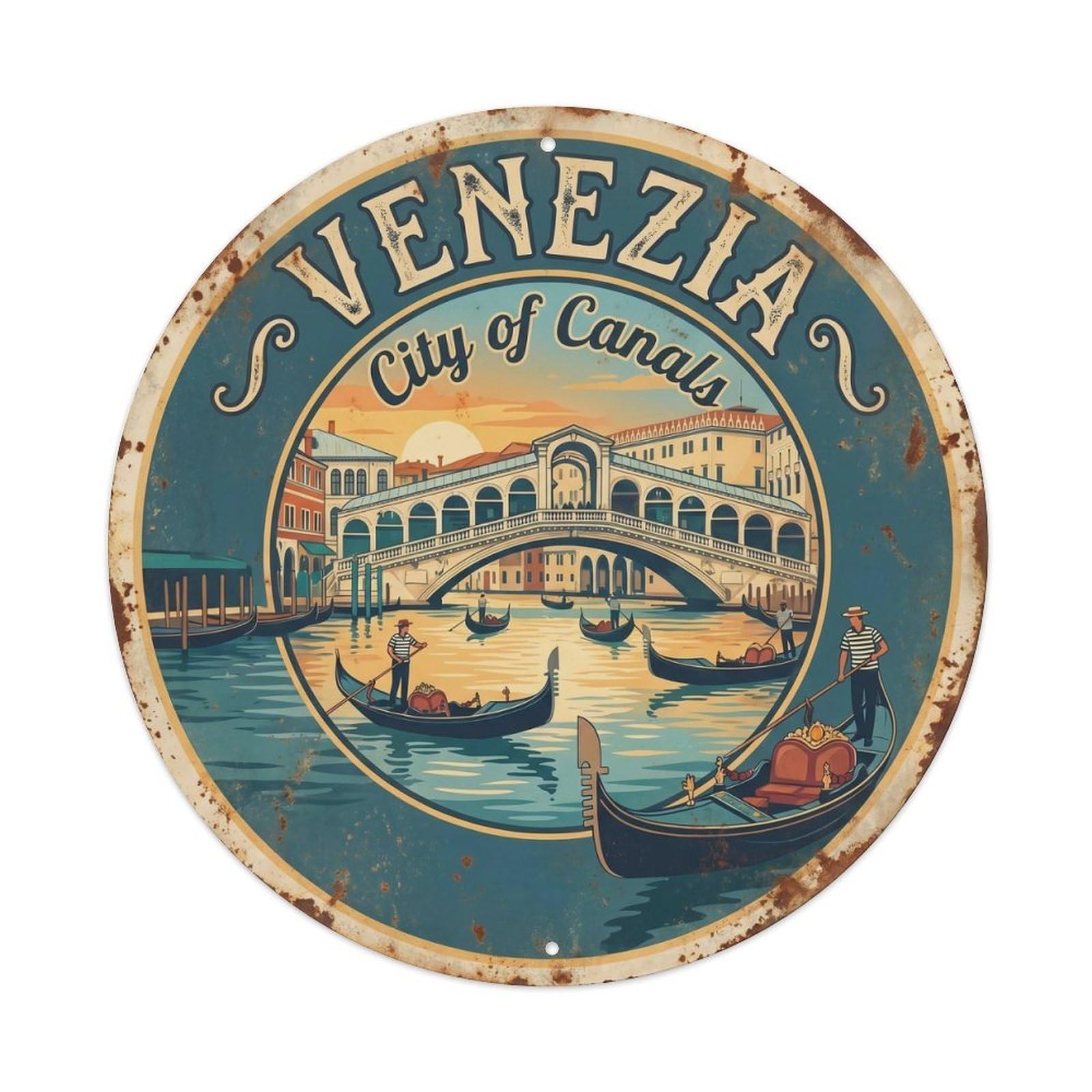 Vintage Travel Venetian Gondola Europe 2 Metal Tin Sign Plaque
