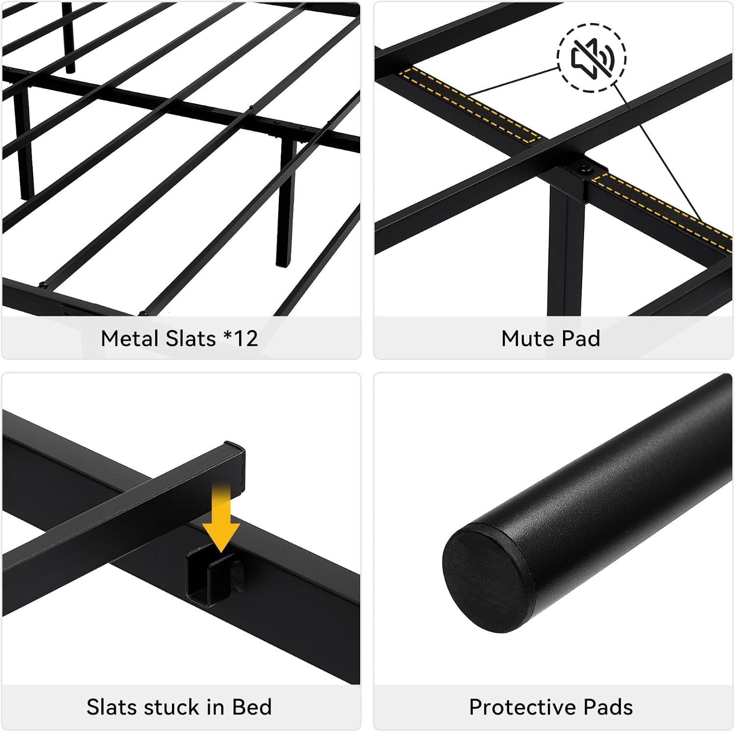 IDEALHOUSE Black Twin XL Bed Frame with Headboard and Footboard for Girls and Boys, Metal Platform Bed Frame with Iron-Art Sweet Heart, No Box Spring Needed, Under Bed Storage, Easy Assembly