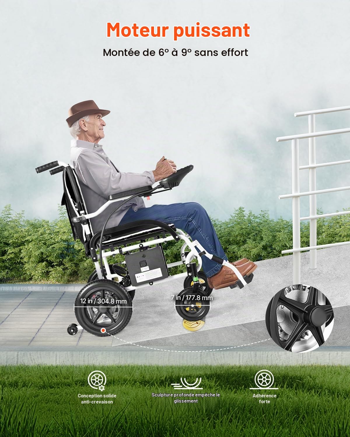 VEVOR Fauteuil Roulant Électrique, Capacité de Charge 100 kg, Autonomie 19,3 km, Siège Spacieux Confortable 450 mm, Fauteuil Roulant Motorisé Pliable Léger Portable pour Personnes Âgées, Handicapées