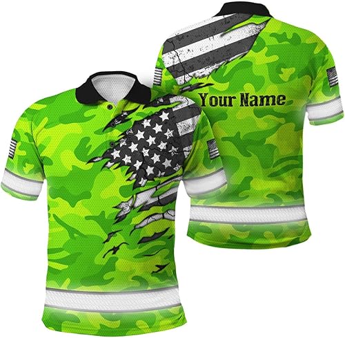 Polo reflectante con bandera de camuflaje de alta visibilidad para hombres y mujeres, polo de seguridad para trabajo, patriótico