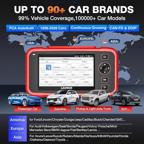 LAUNCH CRP129I V3.0 2026 OBD2 Scanner, ABS/SRS/AT/ENG Car Diagnostic Tool, 12 Reset Services TPMS/Oil/EPB/SAS/BMS/DPF/Throttle Reset, Injector Coding, FCA AutoAuth, Lifetime Update