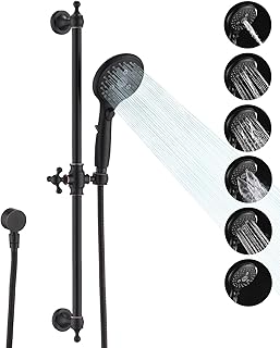 Handheld Shower Head with Slide Bar Combo, 6 Settings Handheld Shower with ON/OFF Pause Switch, Adjustable Height 27.5" Long Slide Bar, Wall Supply Elbow, 6.6ft Shower Hose, Oil Rubbed Bronze