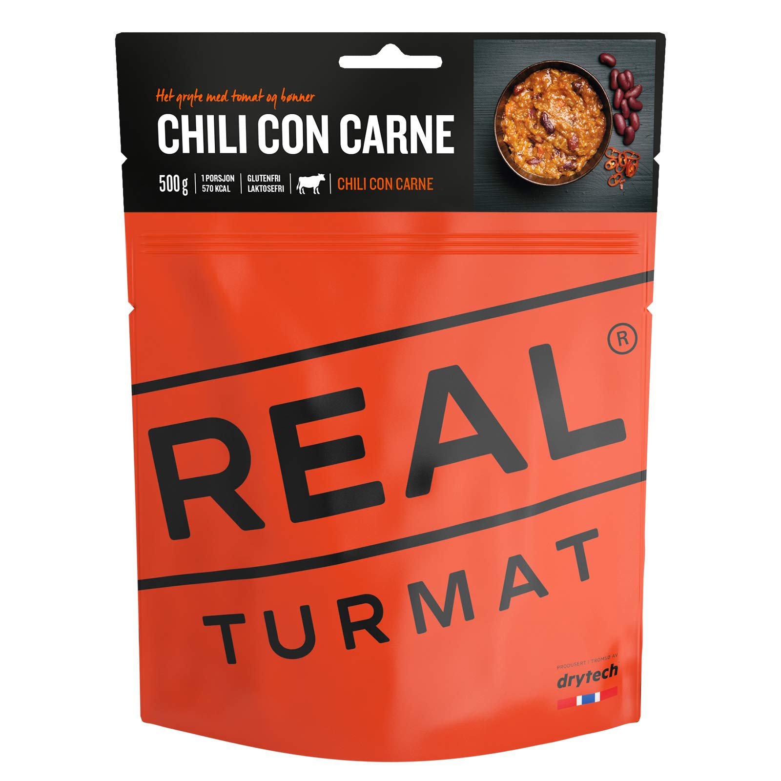 Original Real/Drytech Norwegian expedition food, 5216 "Chilli Con Carne", 582 kcal / 142 g (500 g ready) emergency food