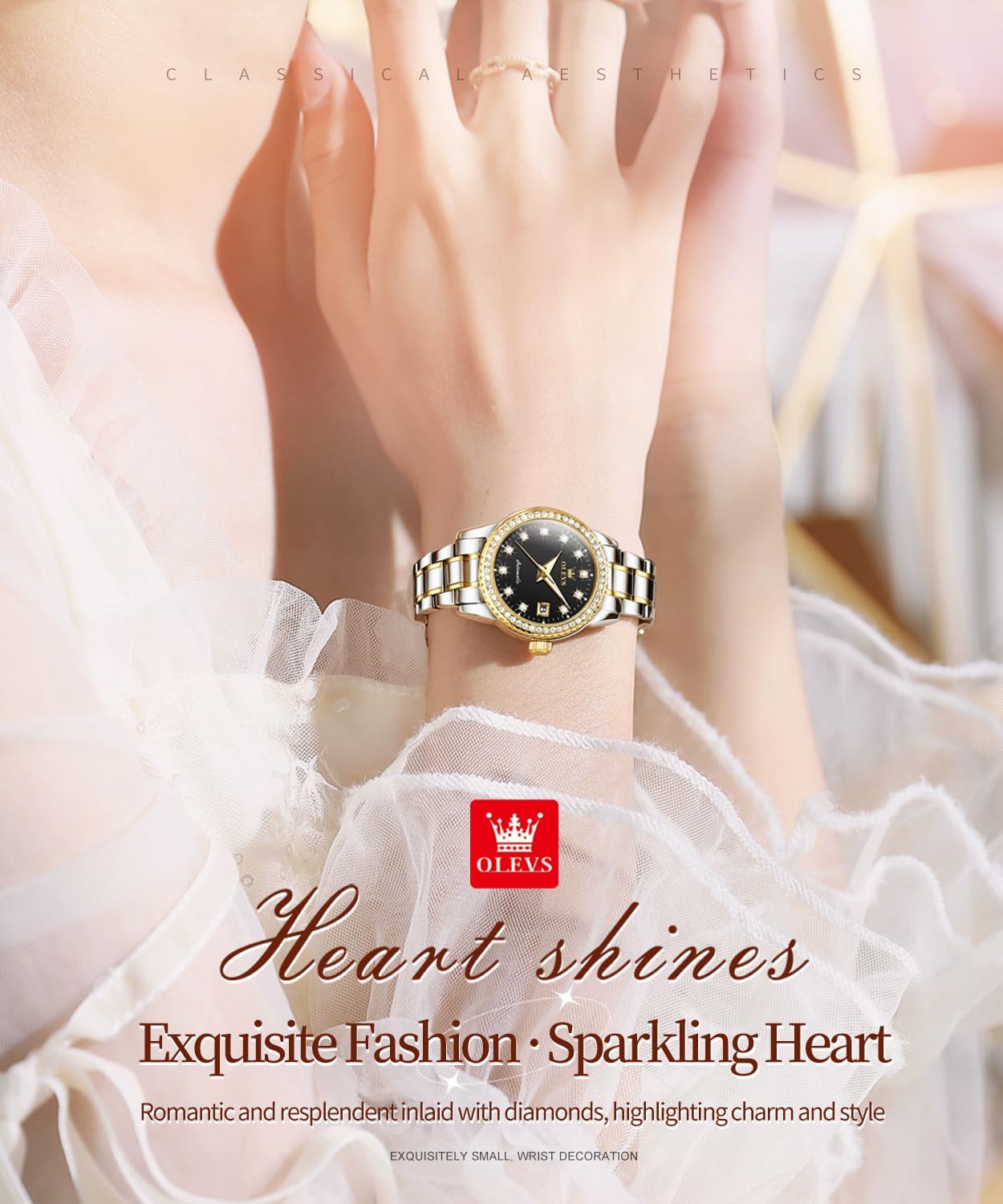 OLEVS Womens Diamond Watches Automatic Mechanical Gold Luxury Dress Ladies Self Winding Original Stainless Steel Wrist Watch - Image 3