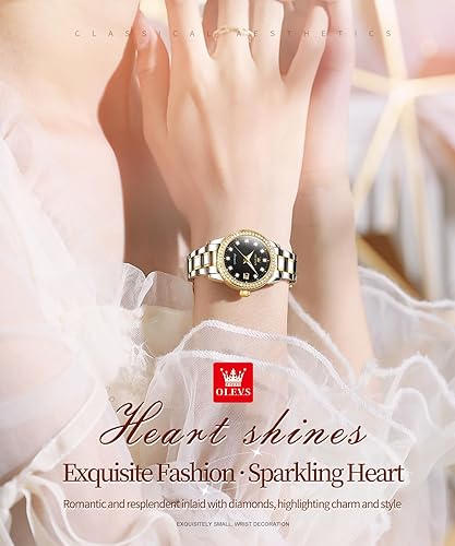 Miniatura 3 de OLEVS Reloj de pulsera de acero inoxidable original de acero inoxidable para mujer, mecánico automático, de lujo, color dorado