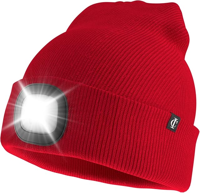 Idyllicomfort Led Lighted Beanie Hat,USB Rechargeable Hands Free Headlamp Cap, Unisex Winter Warmer Knit Hat with Light for Hiking Biking Camping Jogging, Gift for Men, Women, Teens