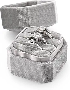 3 Slots Ring Box Velvet Ring Gift Box Wedding Day For Proposal, Engagement, Wedding,Mother's Day, Valentine's Day(Grey)