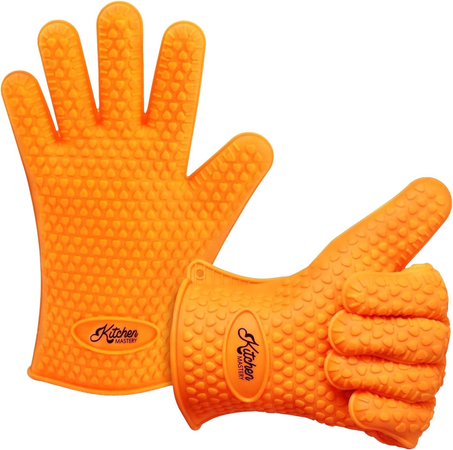 Kitchen Mastery Heat Resistant Silicone Barbecue Gloves for Grilling, Smoking, Cooking or Baking/Best as Pot Holder, Grill Tool or Oven Mitts