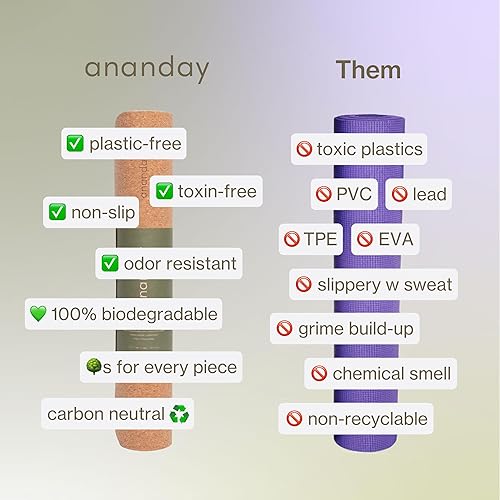 Miniatura 3 de Ananday Esterilla de yoga de corcho de alta calidad, sostenible, no tóxica y sin PVC, antideslizante, perfecta para yoga caliente, pilates y