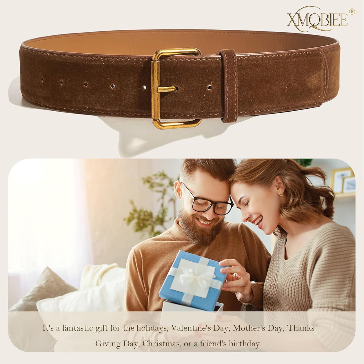 Women's Wide Suede Leather Belt - Brown Fashion Waist Belt with Gold Silver Buckle for Dresses Jeans Coats - Image 6