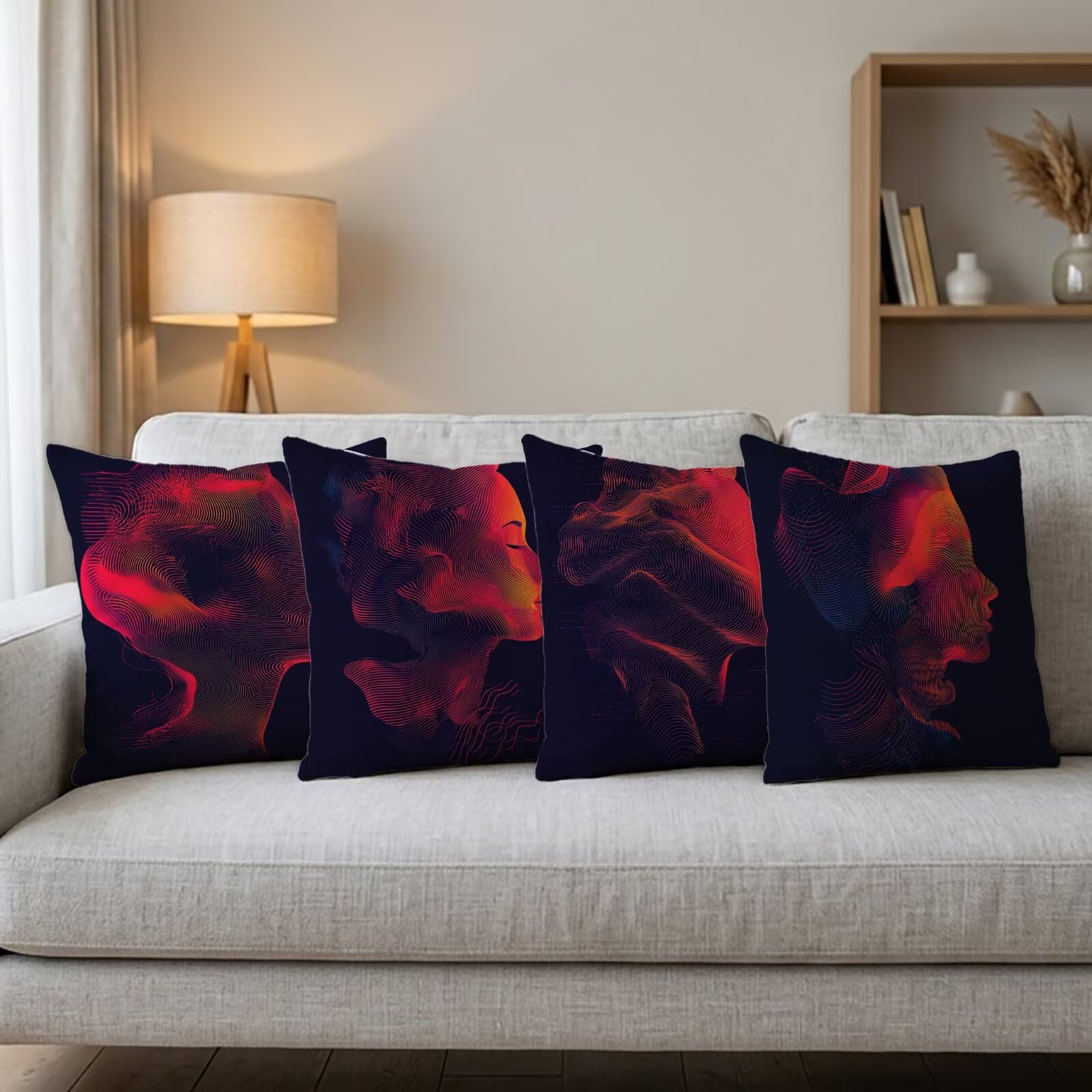 Kopfkissenbezug 50x50 4er Set Kissenbezug Abstrakt Smat Sofakissen Kissenhülle Woman Dekorative Kissenbezug Deko Sofakissen Zierkissenbezug Dekokissen Kissenbezüge für Sofa Bett Deko Wohnzimmer -5447