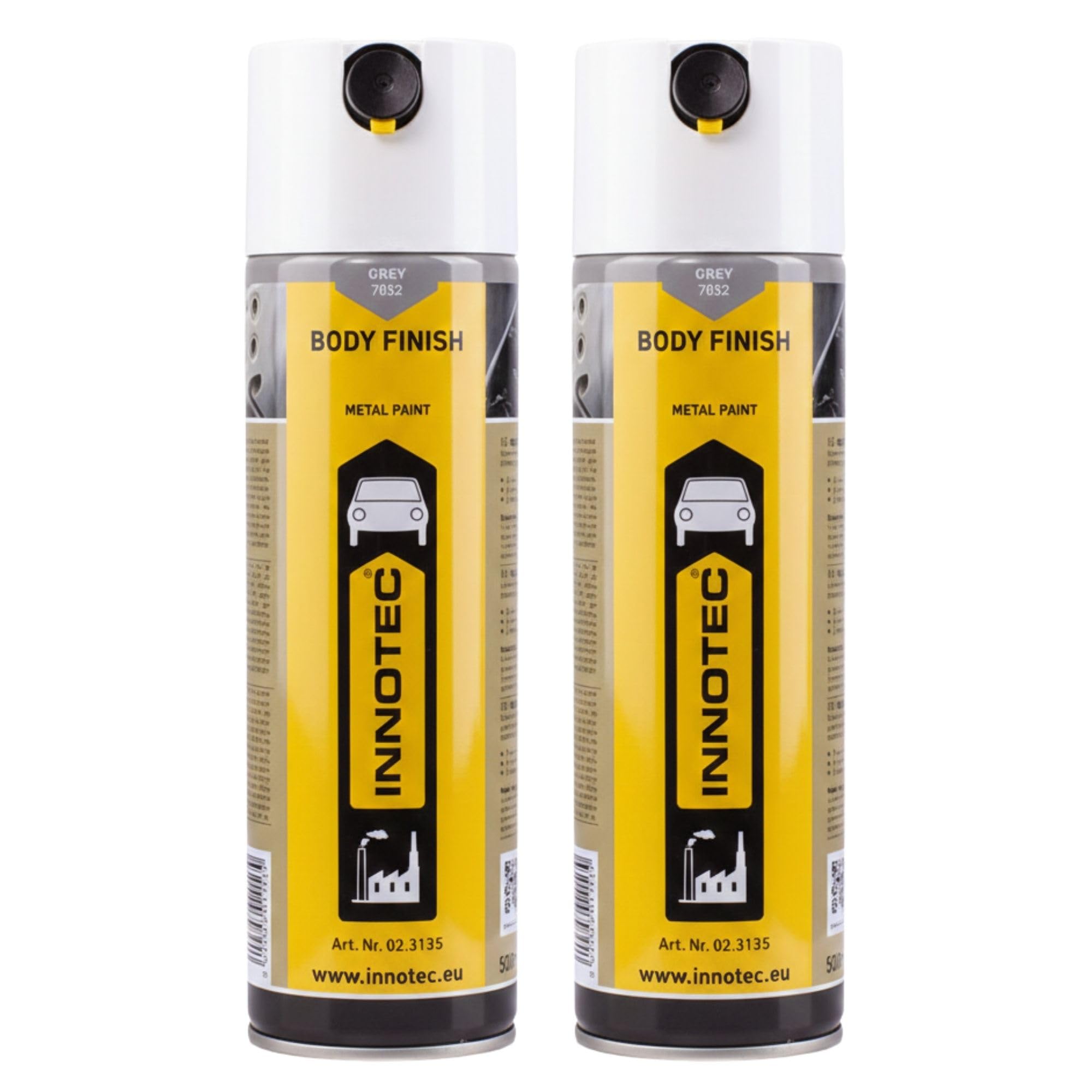 2 Stück INNOTEC Body Finish 500 ml Grau – 1K-Acryl-Premium Grundierlack für das Lackieren von reparierten oder ersetzten Blechteilen an PKW, LKW & Maschinen – korrosionsschützender Reparaturlack