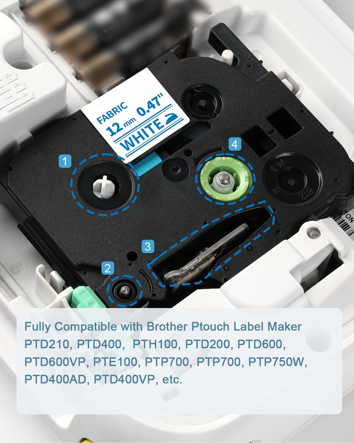Replace for Brother Fabric Iron on Label Tape TZe-FA231 TZe-FA3 12mm 0.47" Clothing Labeling Tape Work with Brother Ptouch Label Maker PT-D220 PT-D210 PT-H110 PT-D200, Black/Blue on White, 4-Pack