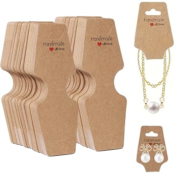 Self-Adhesive Earrings Display Cards Bracelet Display Cards Kraft Paper Necklaces Display Pack of 100 Kraft Paper Necklaces Earring Cards Hanging Card for Jewellery Classifying Display
