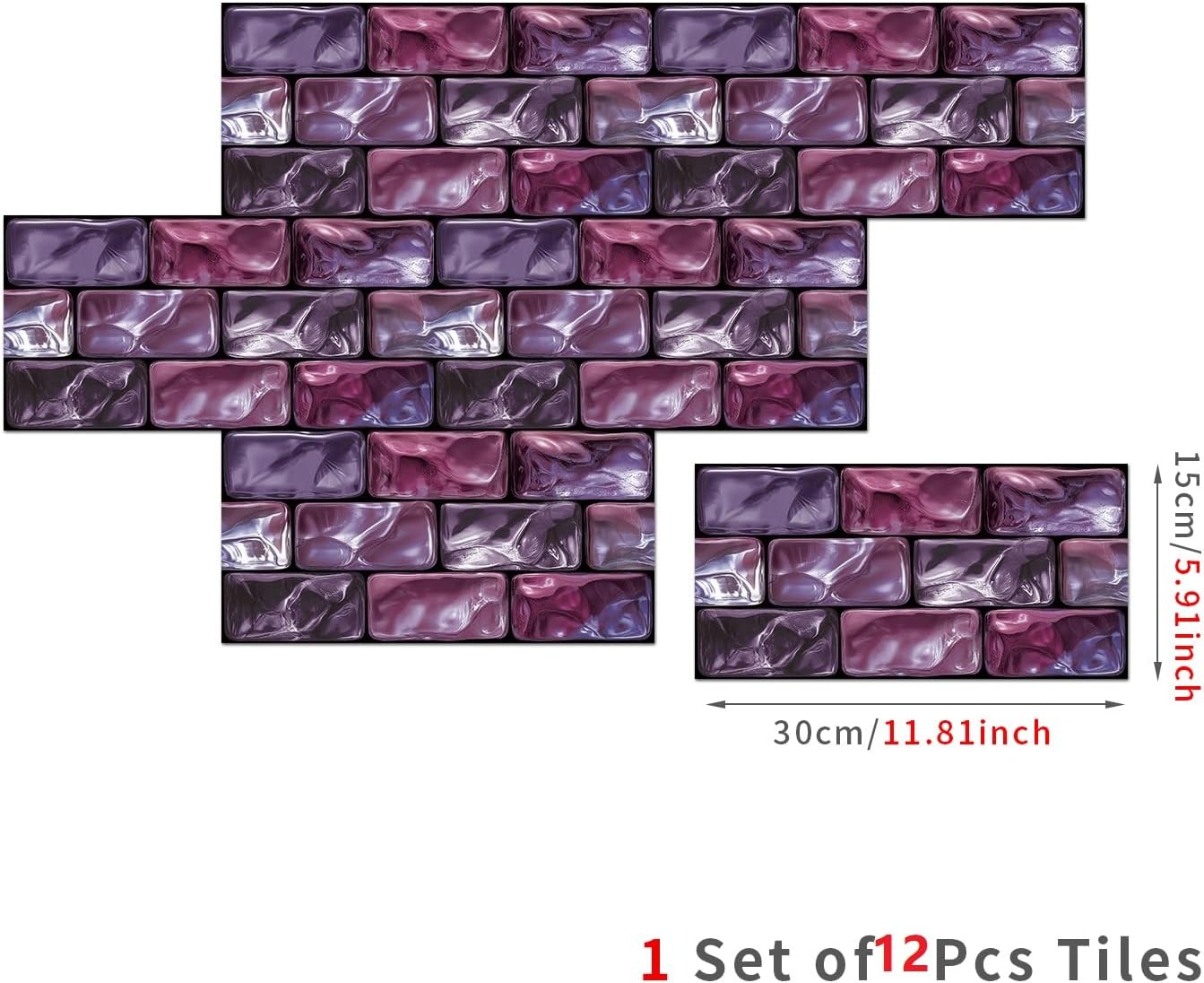 VICCI 12-Sheet Peel and Stick Backsplash Tile Decals 5.91"x11.81" PVC Wall Stickers Self-Adhesive Waterproof Removable for Kitchen Bathroom Laundry Room Decor, Brick Design