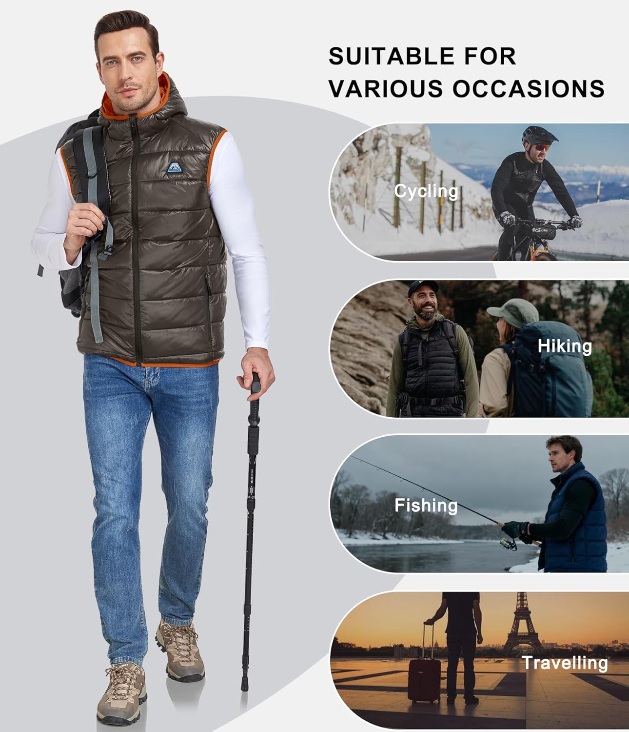 Mapamyumco Men's Hooded Puffer Vest Waterproof Lightweight Quilted Puffer Vest Full Zip Sleeveless Jacket Winter Outerwear - Image 7