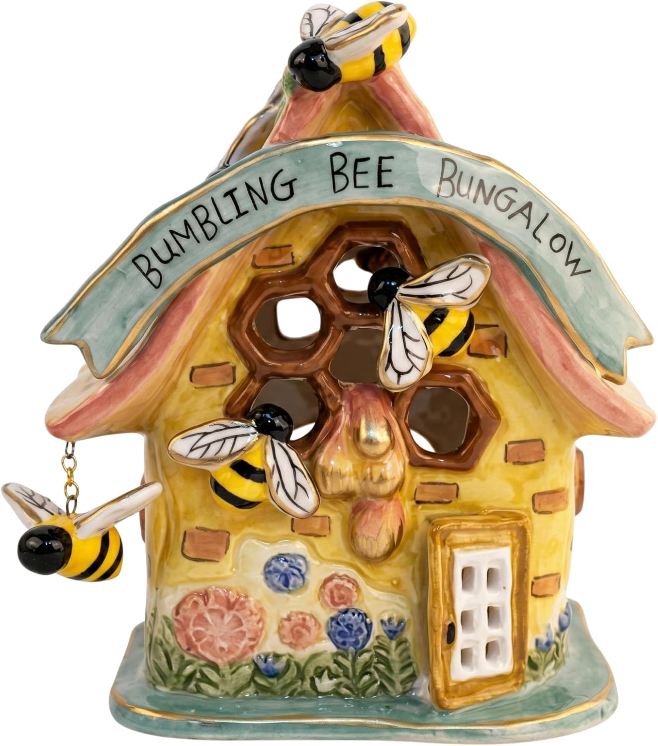 Blue Sky Clayworks Bumbling Bee Bungalow Candle House, 5.5"L x 5.5"W x 5.5"H