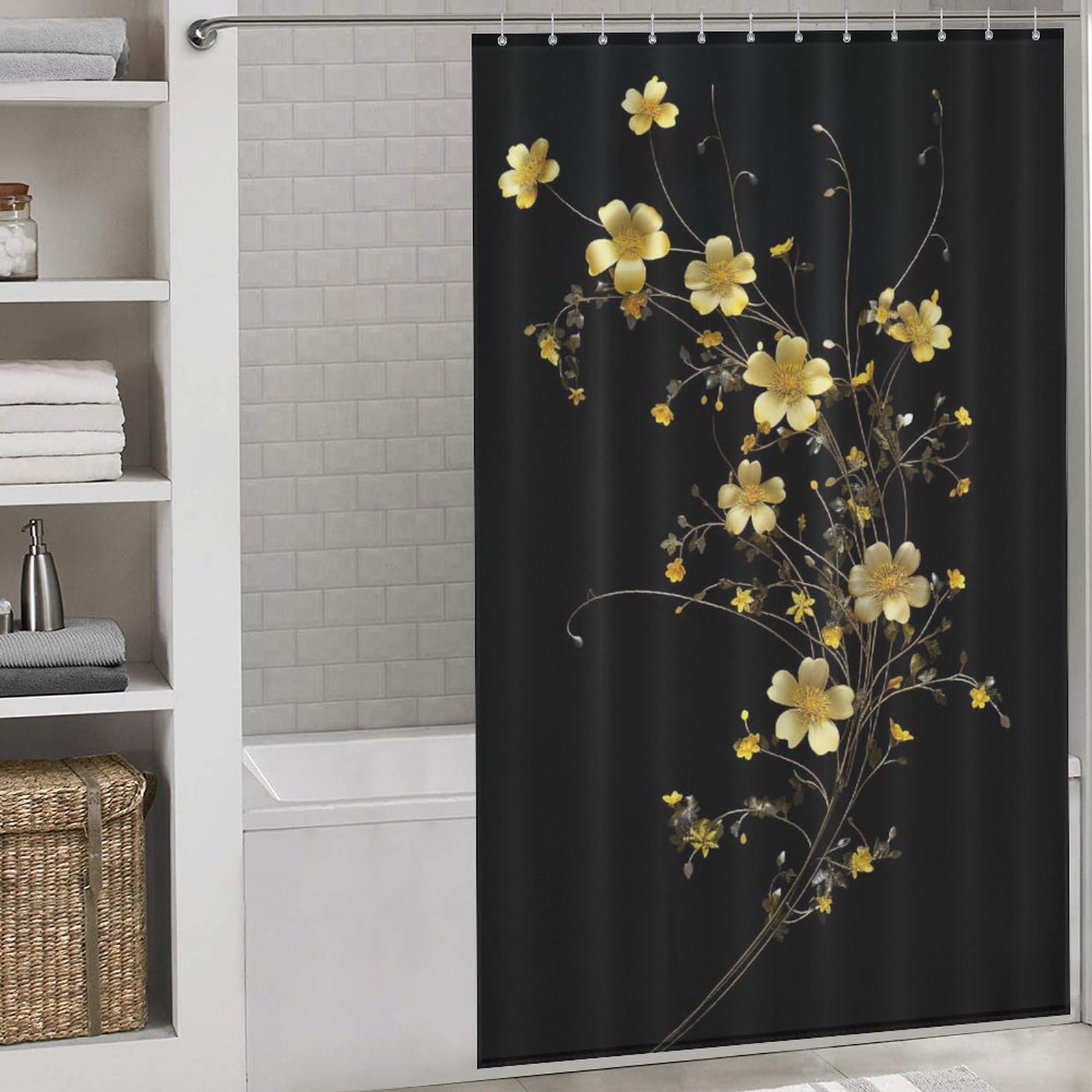 Rideau de douche fleur étanche 140x183cm pour baignoire moderne