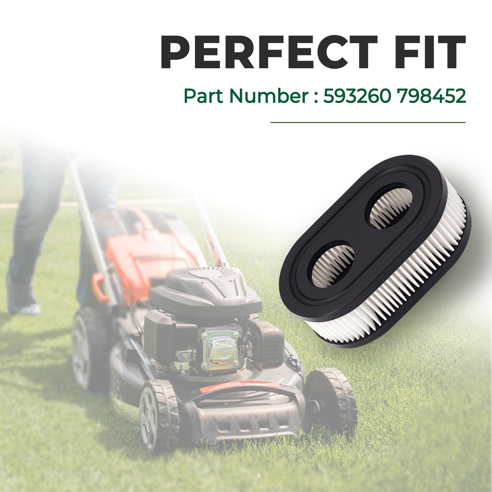 593260 Air Filter 798452 334404 Air Cleaner Cartridge Filter, Lawn Mower Air Cleaner Replacement Filters for 4247 5432 5432k 09P00 09P702 550E 500EX 550EX 625 575EX Series Engine (2Pcs)
