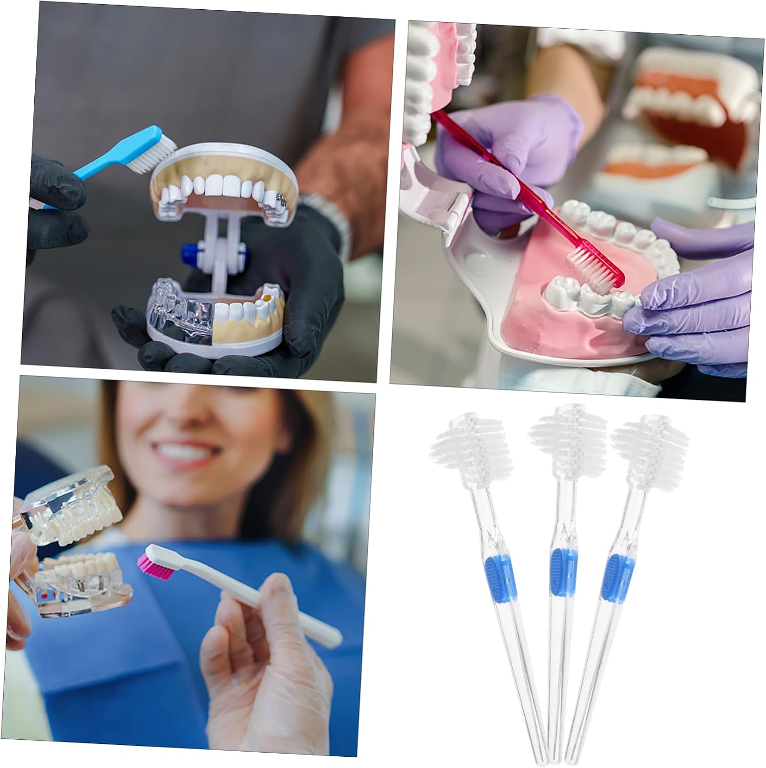 3Pcs Transparent Denture Brush Double Sided False Cleaning Tool with Soft Bristles for Gentle Care of Dentures and Retainers for Hard to Reach Areas