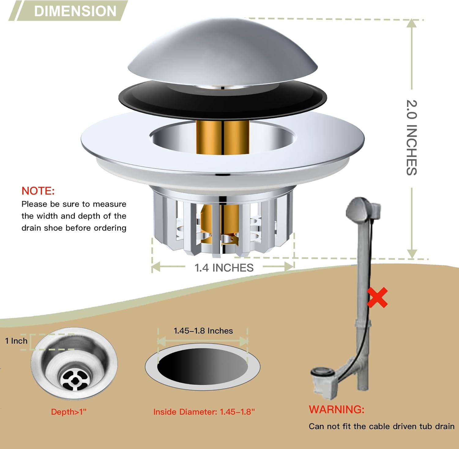 Tub Stopper, Bathtub Drain Stopper, Bathroom Sink Stopper, Pop-up Drain Stopper, Bathroom Drain Plug, Bathtub Drain Stopper, Bathtub Plug for 1-1/2 to 1-3/4" Bath Drain Hole, Easy to Install & Clean - Image 5
