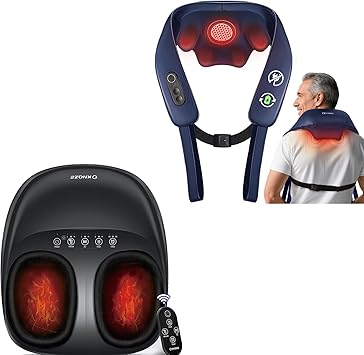 KNQZE Neck and Shoulder Massager with Heat, Shiatsu Deep Kneading Foot Massager with Heat, Compression