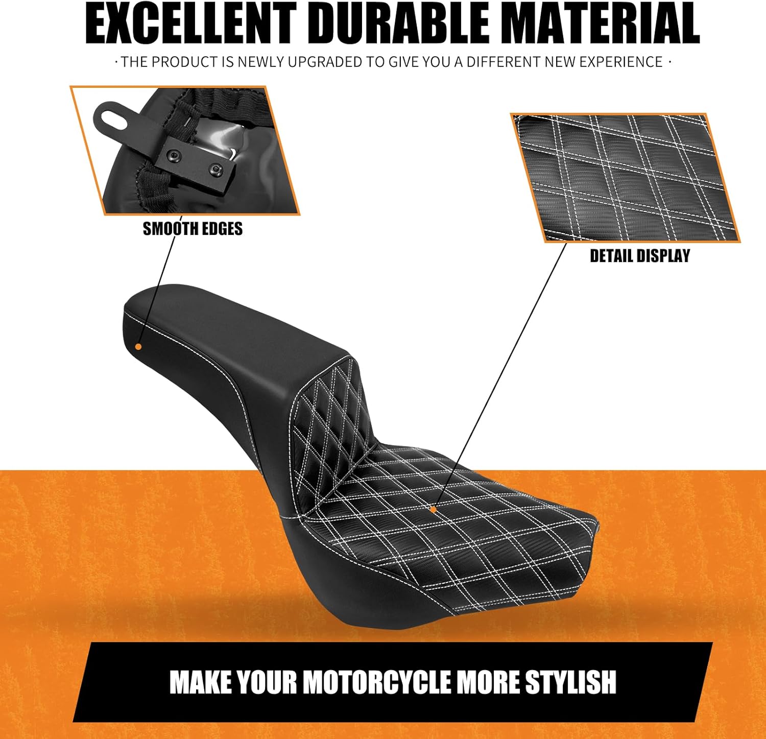 One-Piece Driver Passenger Seat Pillion Cushion Compatible with Harley Softail Street Bob FXBB Standard FXST Slim FLSL Deluxe FLDE Heritage Classic FLHC 2018-2025 (White Stitching)