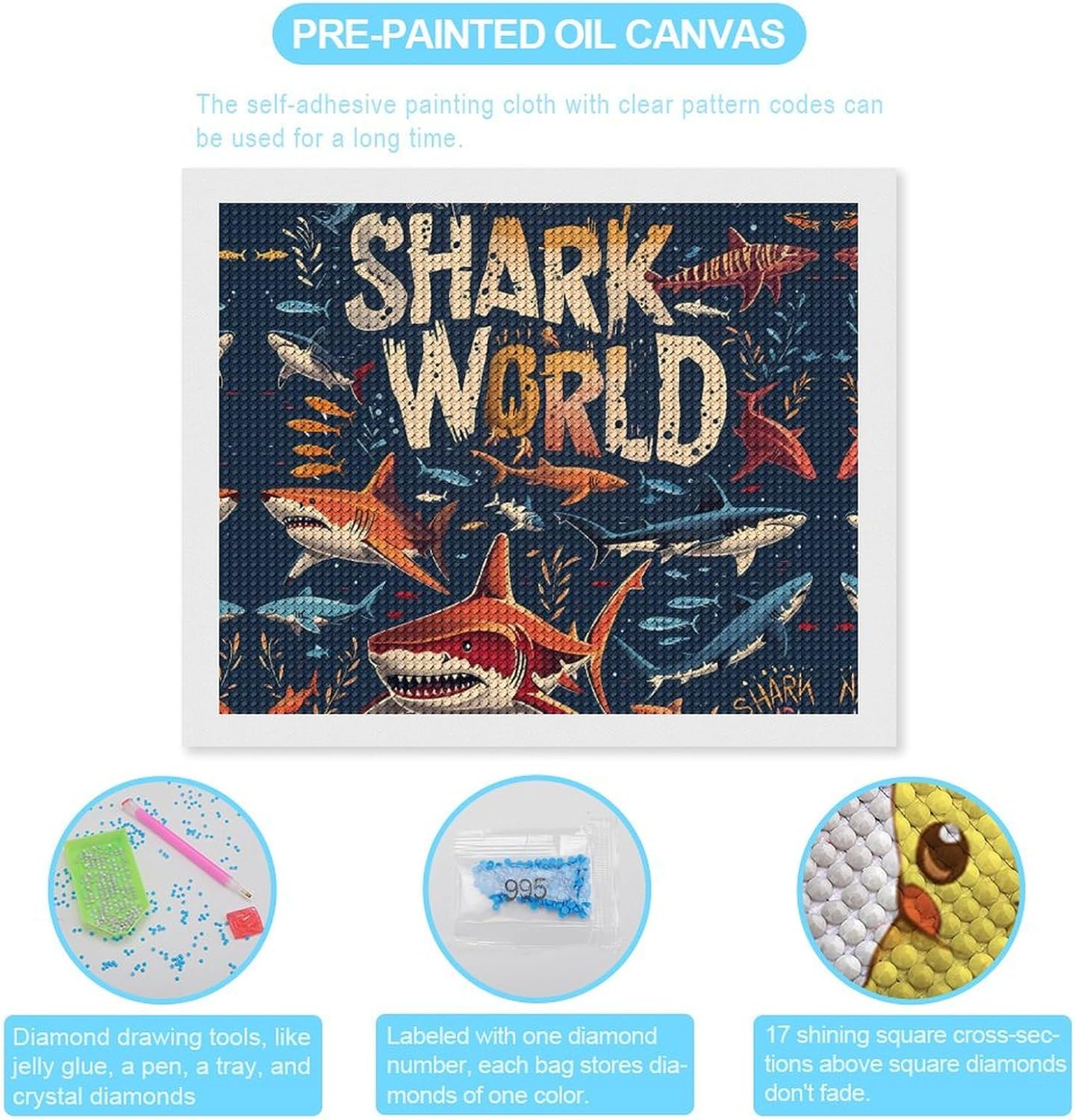 NestAura Shark DIY Diamond Paintings by Number Kits for Adult and Child, 16""x20"" Inches Round Resin Full Drill Diamond Kits Crystal Art Rhinestones Kits Shark