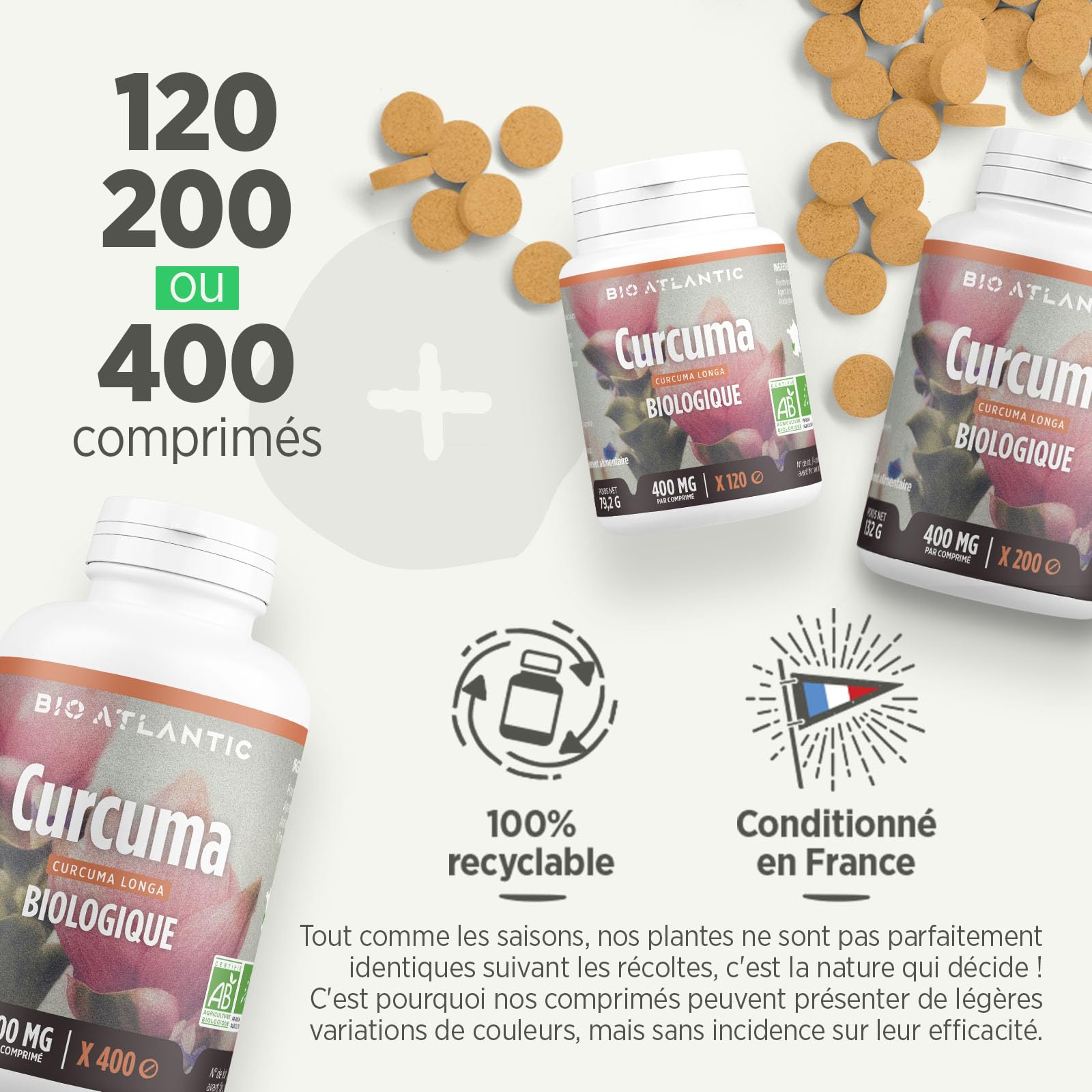 Curcuma Bio Complément Alimentaire - 120 Gélules, Avec Pipérine, Fabriqué En France, Marque BIOPTIMAL