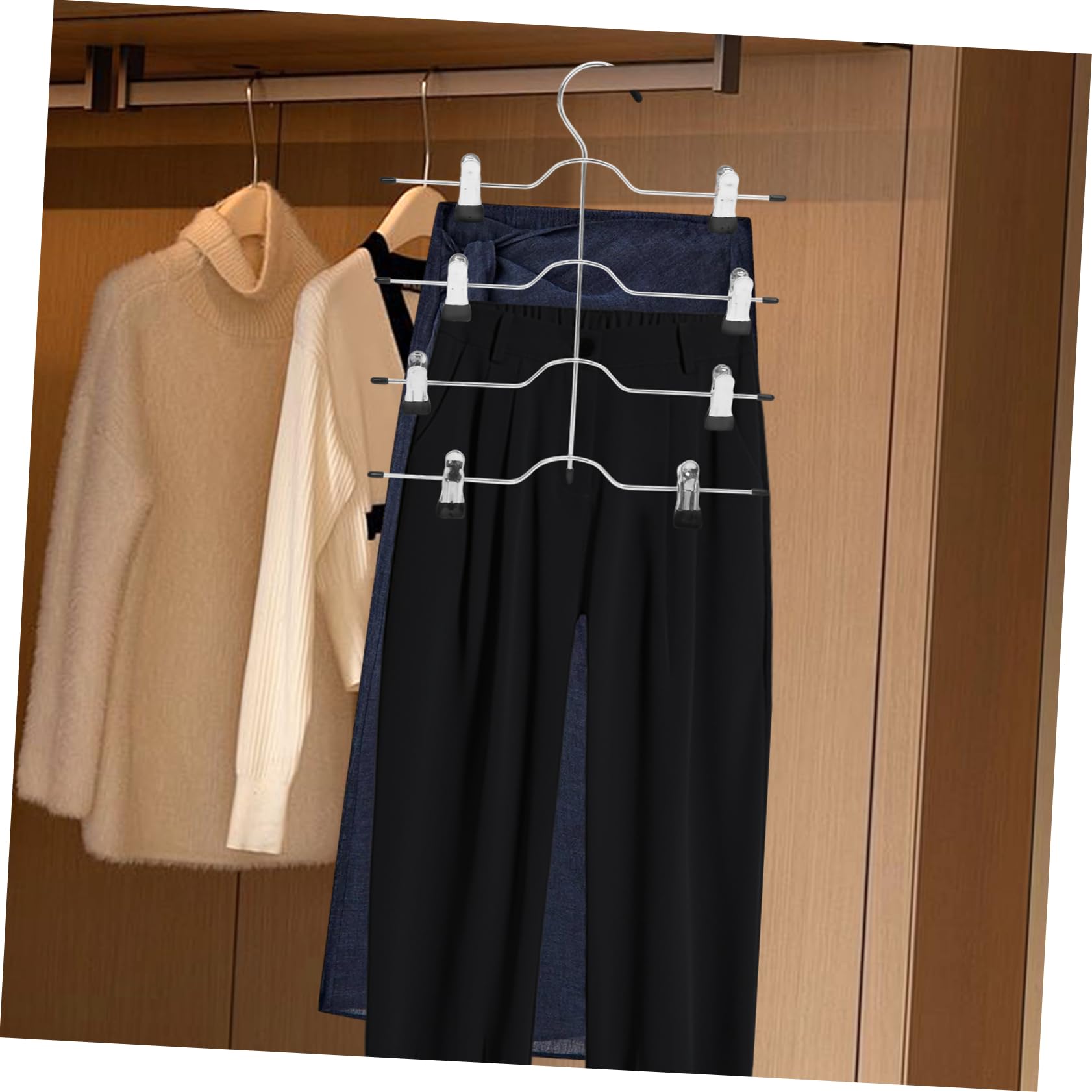 Gatuida Grucce per Pantaloni e Gonne con Pinze, 4 Livelli, Acciaio ad Alto Manganese, Nere, Salvaspazio per Armadio, 4 Pezzi