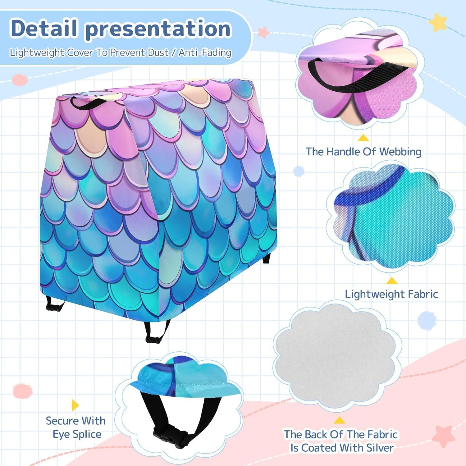 Rainbow Mermaid Scales Kids Water Table Cover Fit Step2 Rain Showers Splash Pond Water Table, Waterproof Dust Proof Anti-UV Outdoor Toys Cover-Cover only