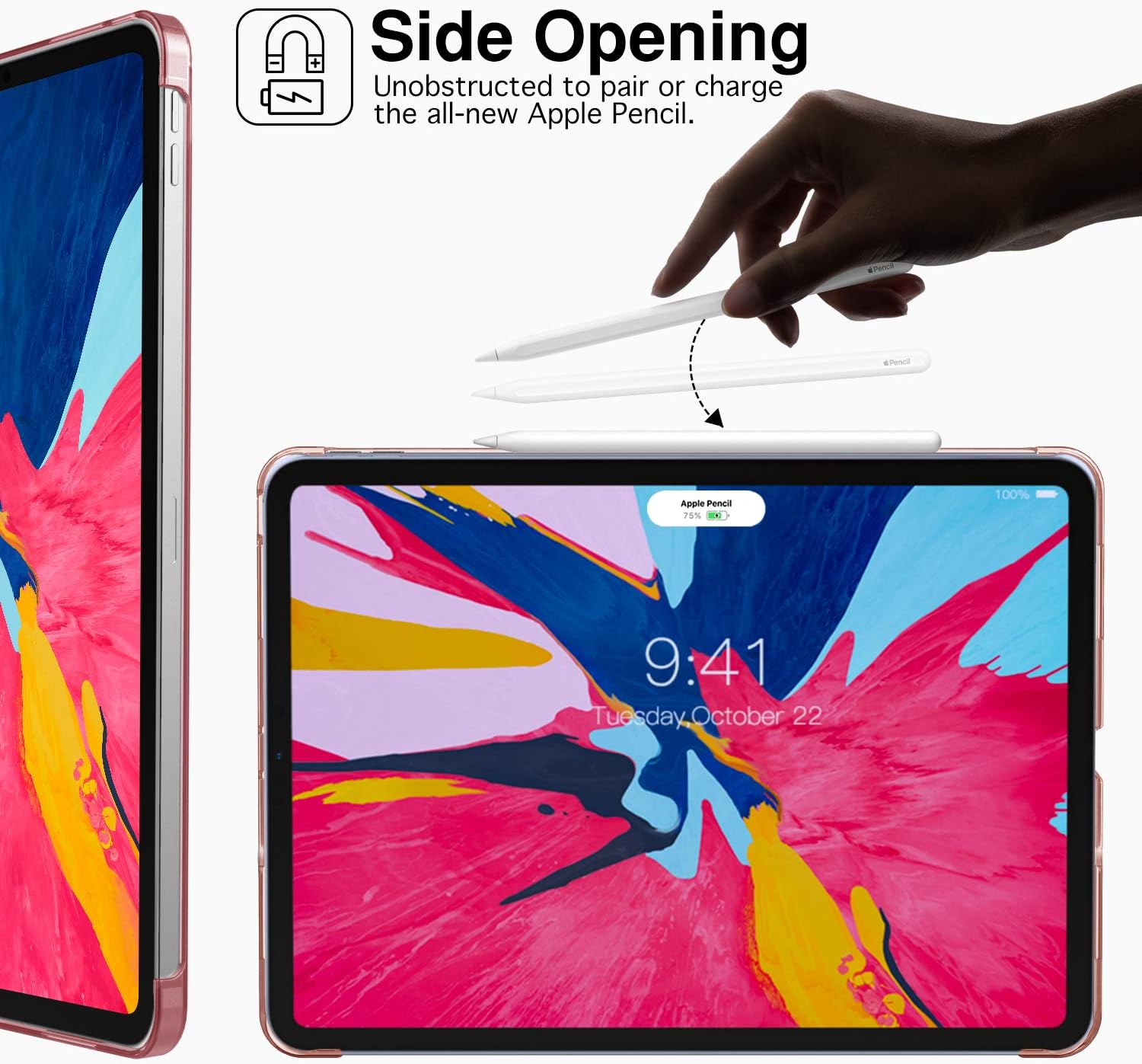 MoKo Case Fit iPad Pro 12.9" 2018 - Translucent Frosted Back Protector Smart Shell Stand Cover with Pencil's Magnetic Attachment Side Opening Fit iPad Pro 12.9 2018 - Rose Gold(Auto Wake/Sleep)