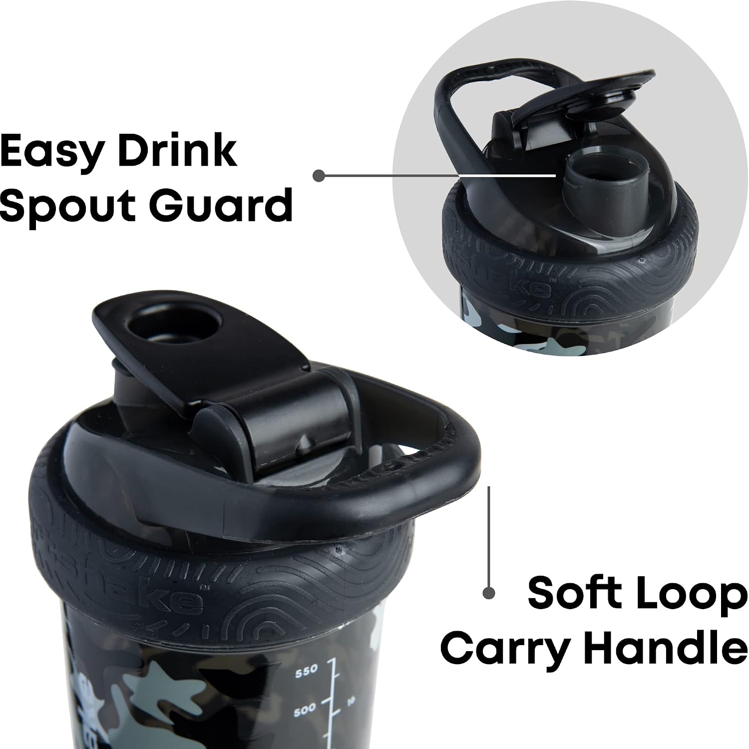 Smartshake Revie Protein Shaker Bottle 750 ml | Leakproof Gym Shaker Drink Bottle for Protein Shakes | BPA Free Protein Powder Shaker Cup for Men & Women | Camo Black